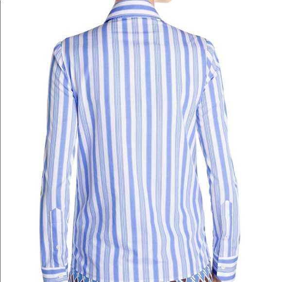 PRADA STRIPE ZIP-UP RUFFLE SHIRT - Picture 4 of 6